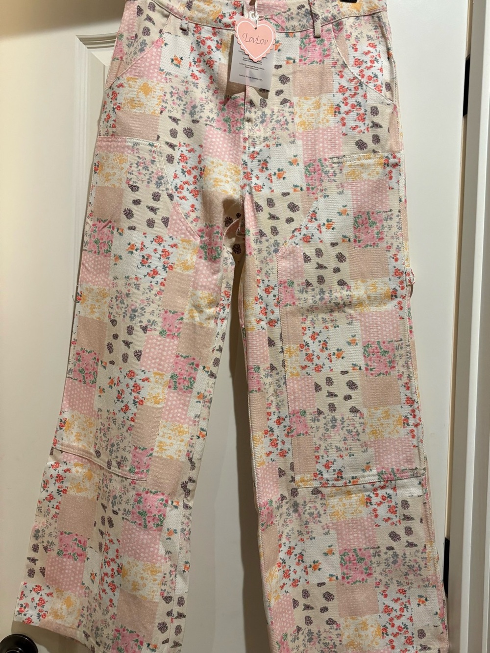Pastel Floral Patchwork Wide-Leg Pants in Cream & Pastel - Picture 6 of 7